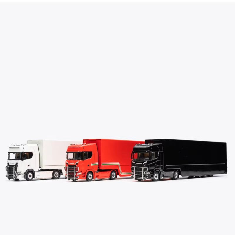 Kengfai 1:64 Flying Wing Enclosed Double Decker Scania S730 Transporter Alloy Car Models