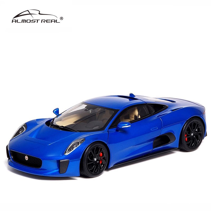 Almost Real car model 1:18 alloy fully open C-X75 metal black with light blue stripes