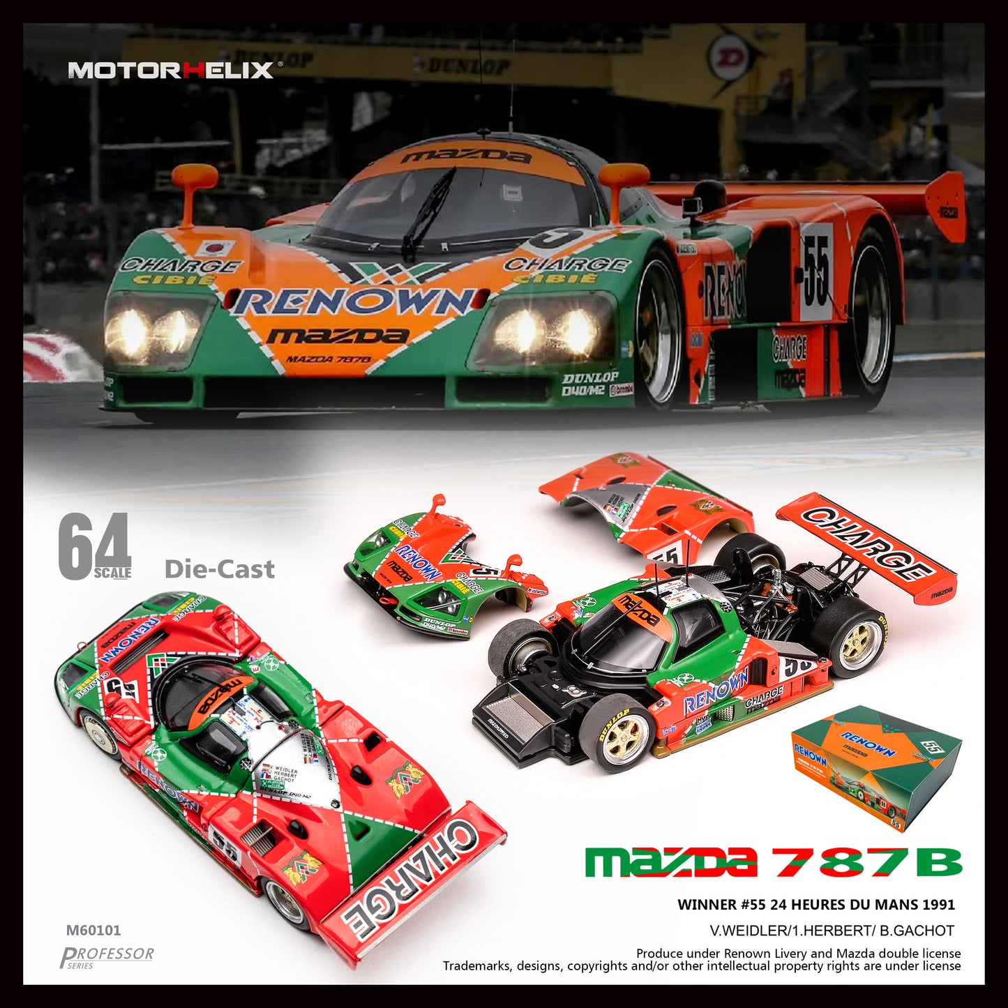 Pre-sale MOTORHELIX 1/64 Mazda Mazda 787B Alloy Simulation Racing Car Model