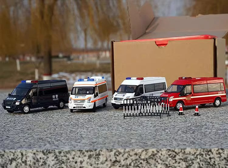 GCD 1:64 Ford Transit Police Car Firefighting Ambulance Special Vehicle Alloy Car Models Vehicle Model