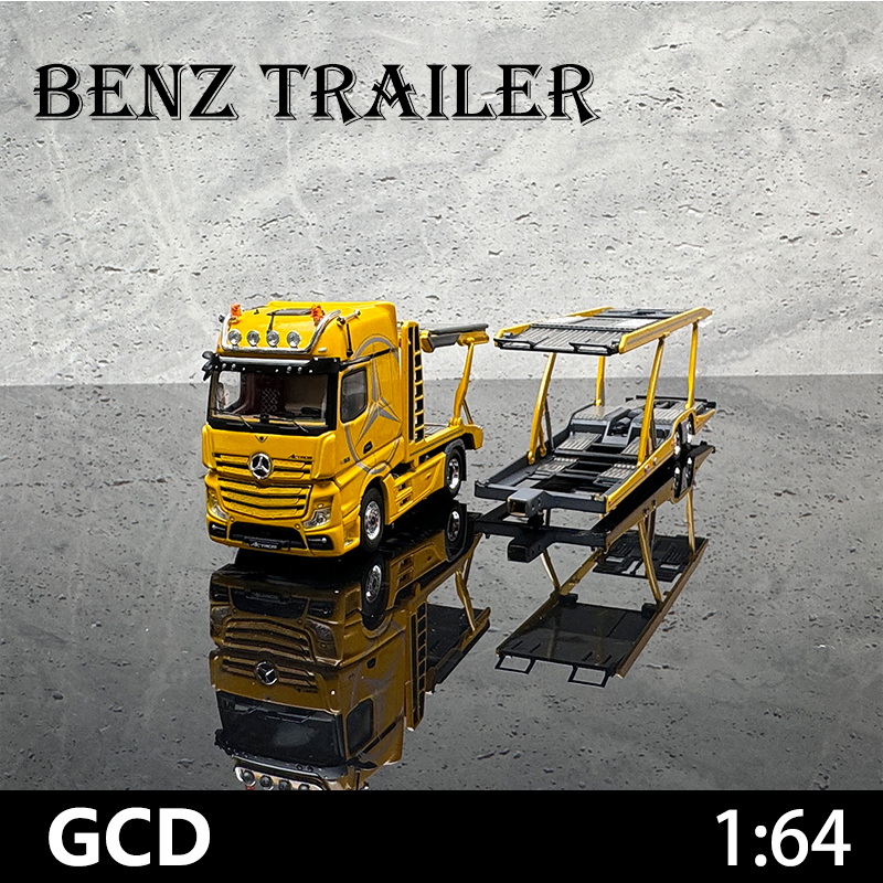 GCD 1:64 Mercedes-Benz Actros Double-deck Transporter Trailer Flatbed White/Yellow Alloy Car Model