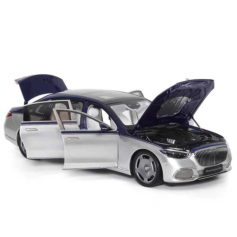 Maybach S-Class 2021 Diecast Model – 1/18 Scale Collectible Car Model (Blue and Silver)