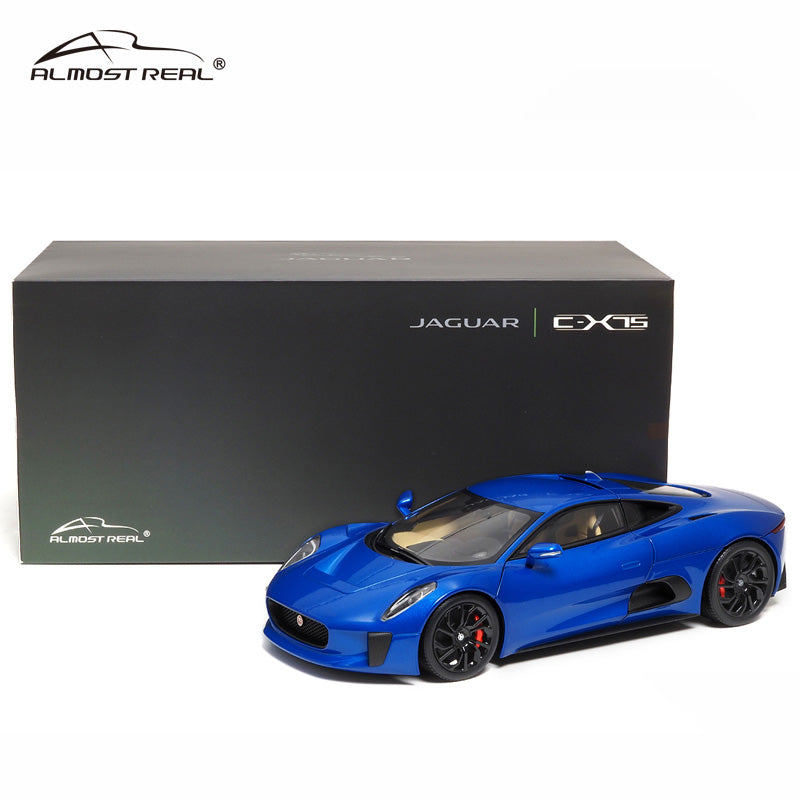 Almost Real car model 1:18 alloy fully open C-X75 metal black with light blue stripes