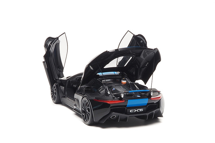 Almost Real car model 1:18 alloy fully open C-X75 metal black with light blue stripes