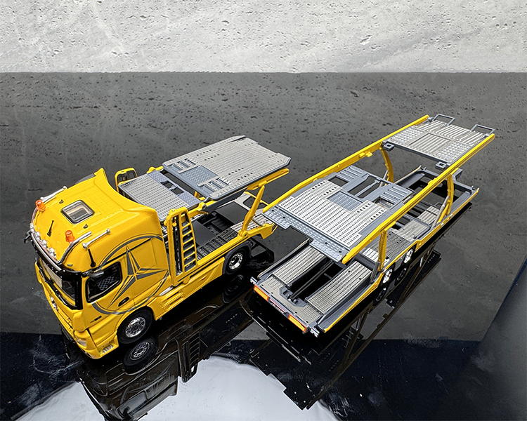 GCD 1:64 Mercedes-Benz Actros Double-deck Transporter Trailer Flatbed White/Yellow Alloy Car Model