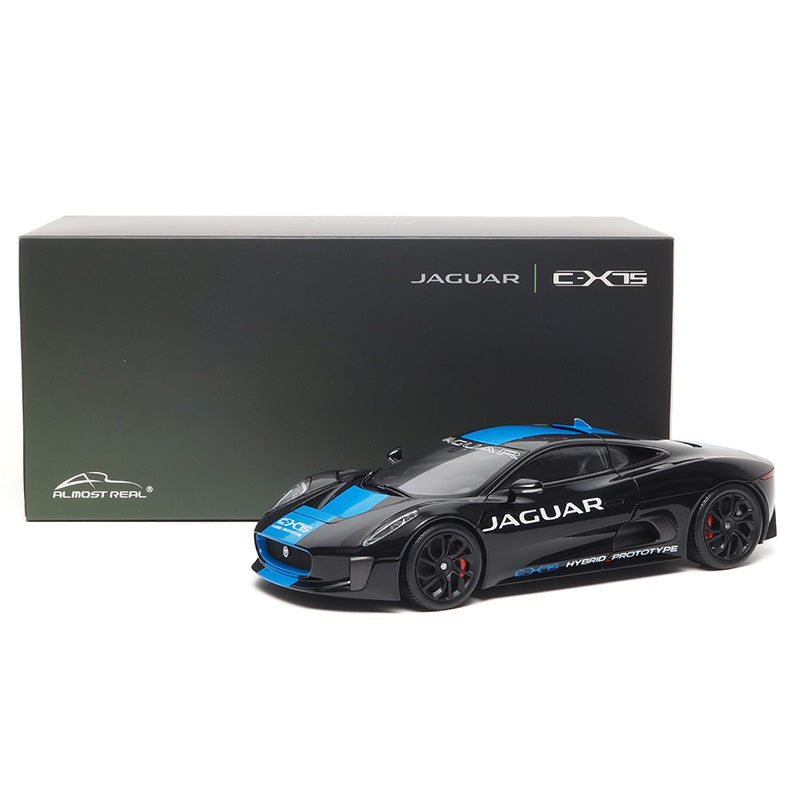 Almost Real car model 1:18 alloy fully open C-X75 metal black with light blue stripes